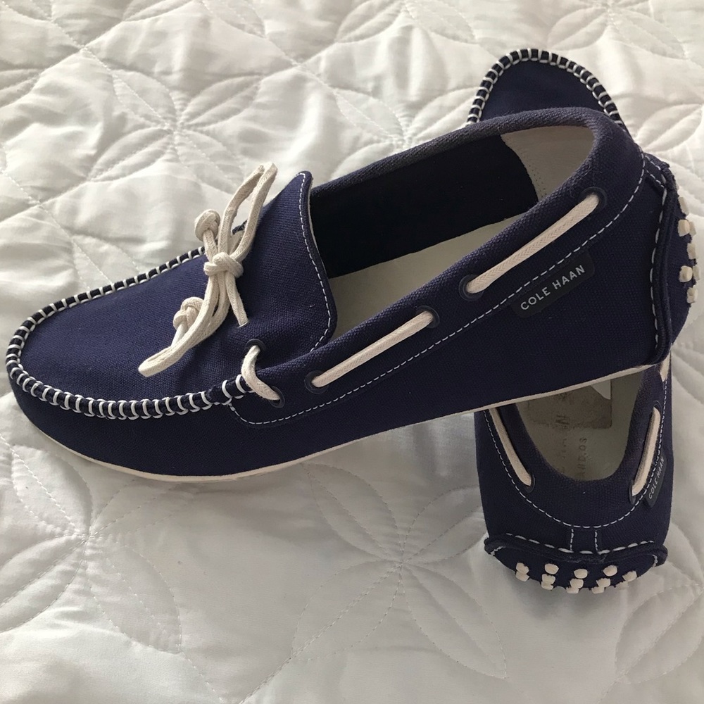 Cole Haan 11.5 Grant Lte Blue Canvas Driving Shoe